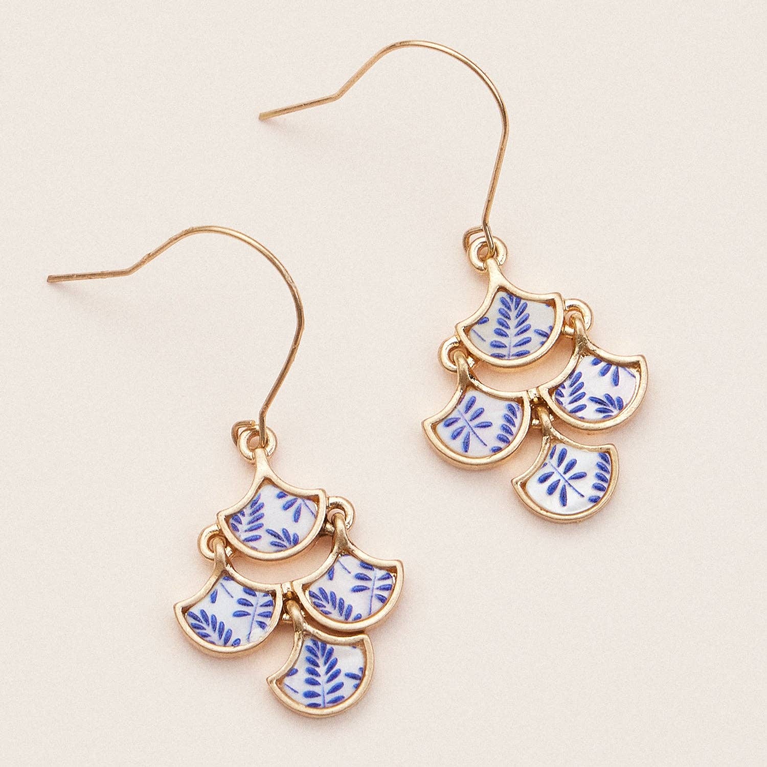 Boho-Chic Gold and Blue Mother of Pearl Drop Earrings