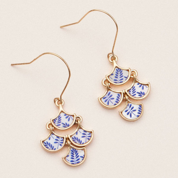 Boho-Chic Gold and Blue Mother of Pearl Drop Earrings
