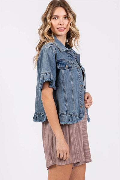 GeeGee Clothing - Ruffled Denim Jacket, MJ50563: Denim / S
