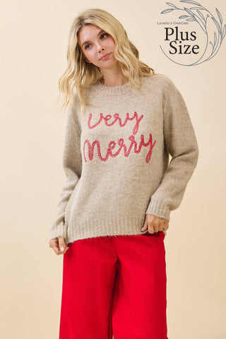 GeeGee x Lovelo - Plus 'Very Merry' Knit Sweater CT52386PL: Taupe / 1XL