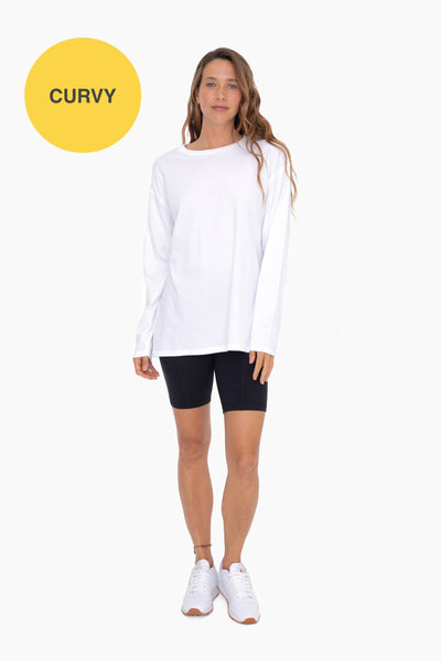 Mono B - CURVY ORGANIC COTTON LONG SLEEVE BOYFRIEND TEE: White / 1XL:2XL:3XL (2:2:2)