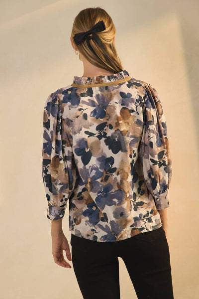 Oddi - Crinkled Floral Printed Blouse: Cranberry / S