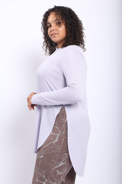 Mono B - CURVY Long Sleeve Flow Top with Side Slits: PINK / 1XL:2XL:3XL (2:2:2)