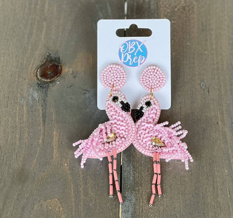 OBX Prep - Flamingo Long Legs Seed Bead Dangle Earrings: Light Pink