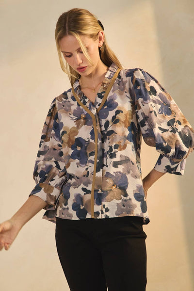 Oddi - Crinkled Floral Printed Blouse: Cranberry / M