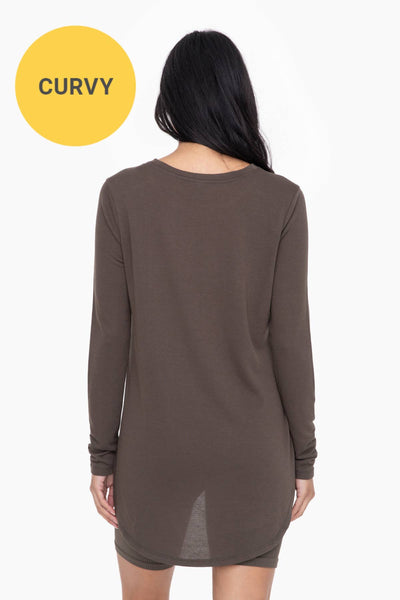 Mono B - CURVY Long Sleeve Flow Top with Side Slits: PINK / 1XL:2XL:3XL (2:2:2)