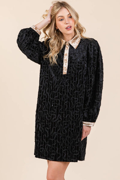 GeeGee Clothing - Velvet Lace Textured Mini Dress, MD51030: Taupe / M