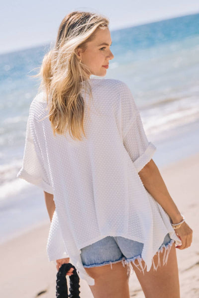 Oddi - Plus Dotted Jacquard Knit Short Sleeve Top: White / XL