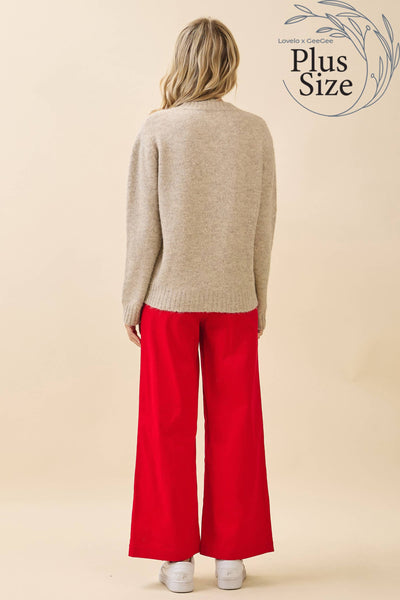 GeeGee x Lovelo - Plus 'Very Merry' Knit Sweater CT52386PL: Taupe / 3XL