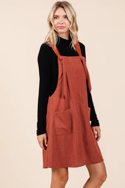 GeeGee Clothing - Plus Corduroy Overall Mini Dress, MD50689PL: Rust / 2XL