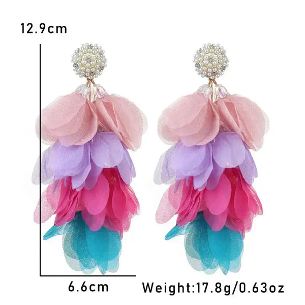 OBX Prep - Floral Petal Statement Earrings with Faux Pearl Posts: Pastel