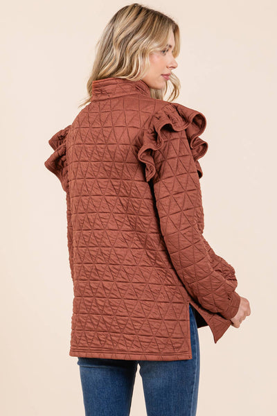 GeeGee Clothing - Plus Quilted Half-Zip Pullover Top, MT50766PL: Cream / 1XL