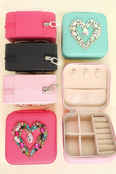 Sophia Collection - Heart Jeweled Jewelry Box : Pink
