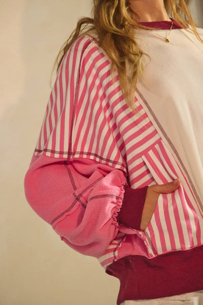 Oddi - Polar Fleece Color Block Sweatshirt: Pink Combo / L