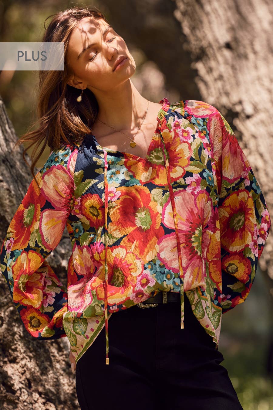 Oddi - Plus Floral Border Printed Blouse: Navy Multi / 2XL