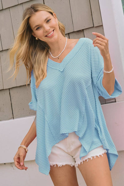 Oddi - Dotted Jacquard Knit Short Sleeve Top: White / M