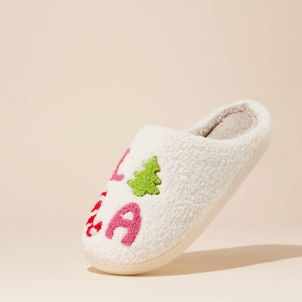 Lilla Haven - ‘FALALALA’ Tree Fuzzy Home Slippers: Pink / Small / 4DL98012
