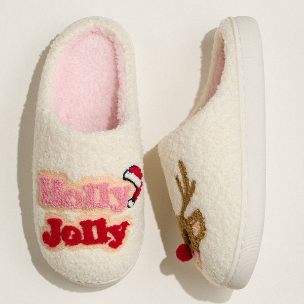 Holly Jolly Reindeer Holiday Slippers