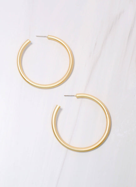 Caroline Hill - Arden Satin Hoop Earring MATTE GOLD: Default
