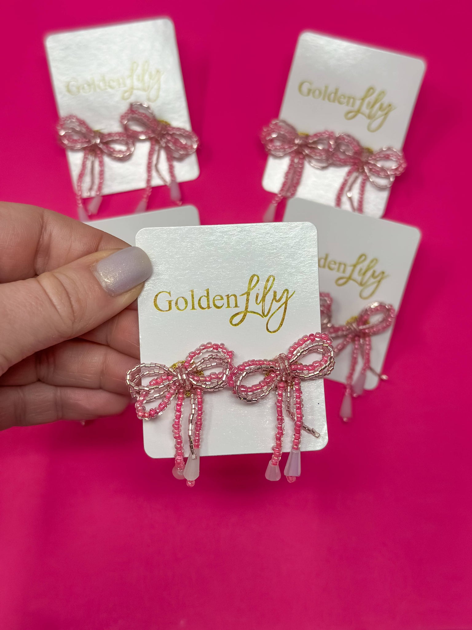 Golden Lily - Mini Bow Earrings - Pink