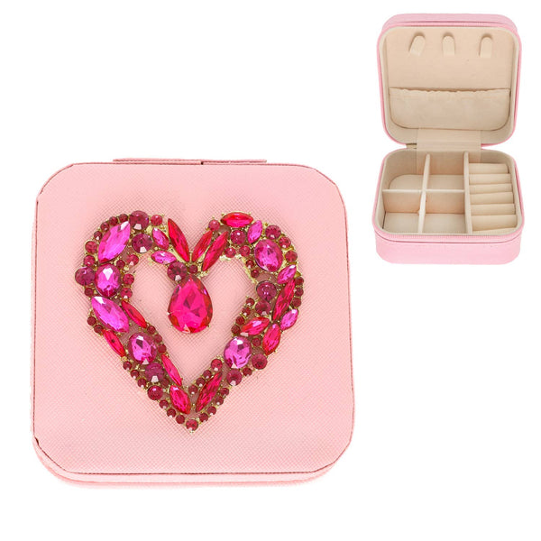 Sophia Collection - Heart Jeweled Jewelry Box : Pink Multicolor