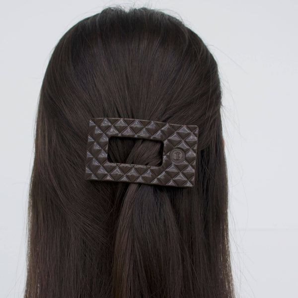 TELETIES - Flat Rectangle Hair Clip | Small | Truly Taupe Quilted