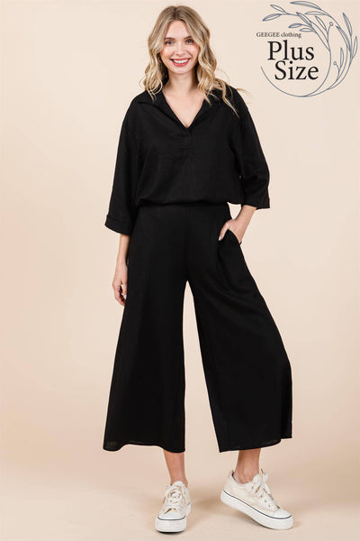 GeeGee Clothing - Plus Sheer Linen Loose Fit Shirt: WT61330PL: Black / 3XL