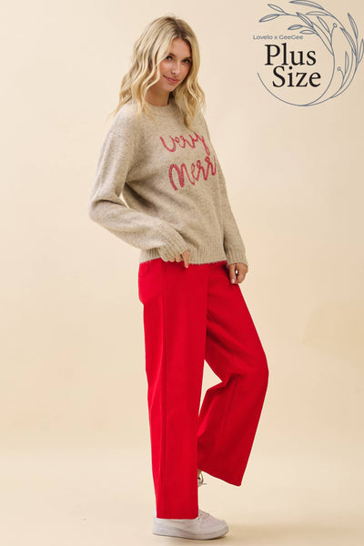 GeeGee x Lovelo - Plus 'Very Merry' Knit Sweater CT52386PL: Taupe / 3XL
