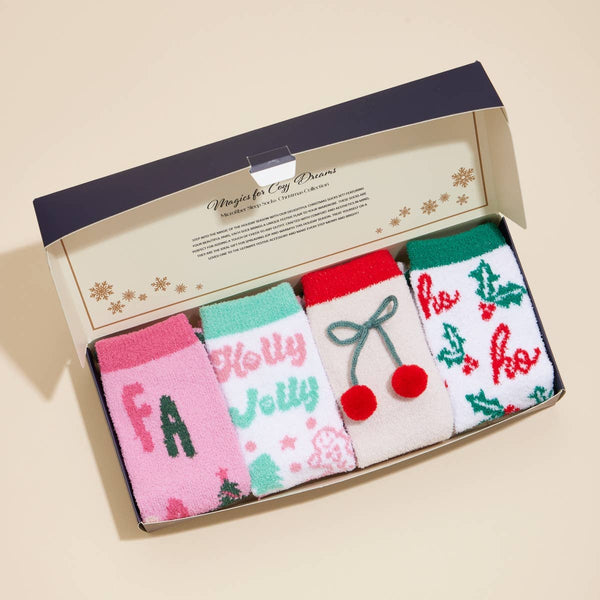 Lilla Haven - Christmas Fuzzy Socks Assorted Pack of 4: Assorted / One / 4DS98004
