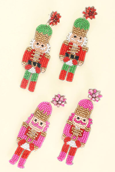 Sophia Collection - Nutcracker Christmas Beaded Drop Earrings: Red