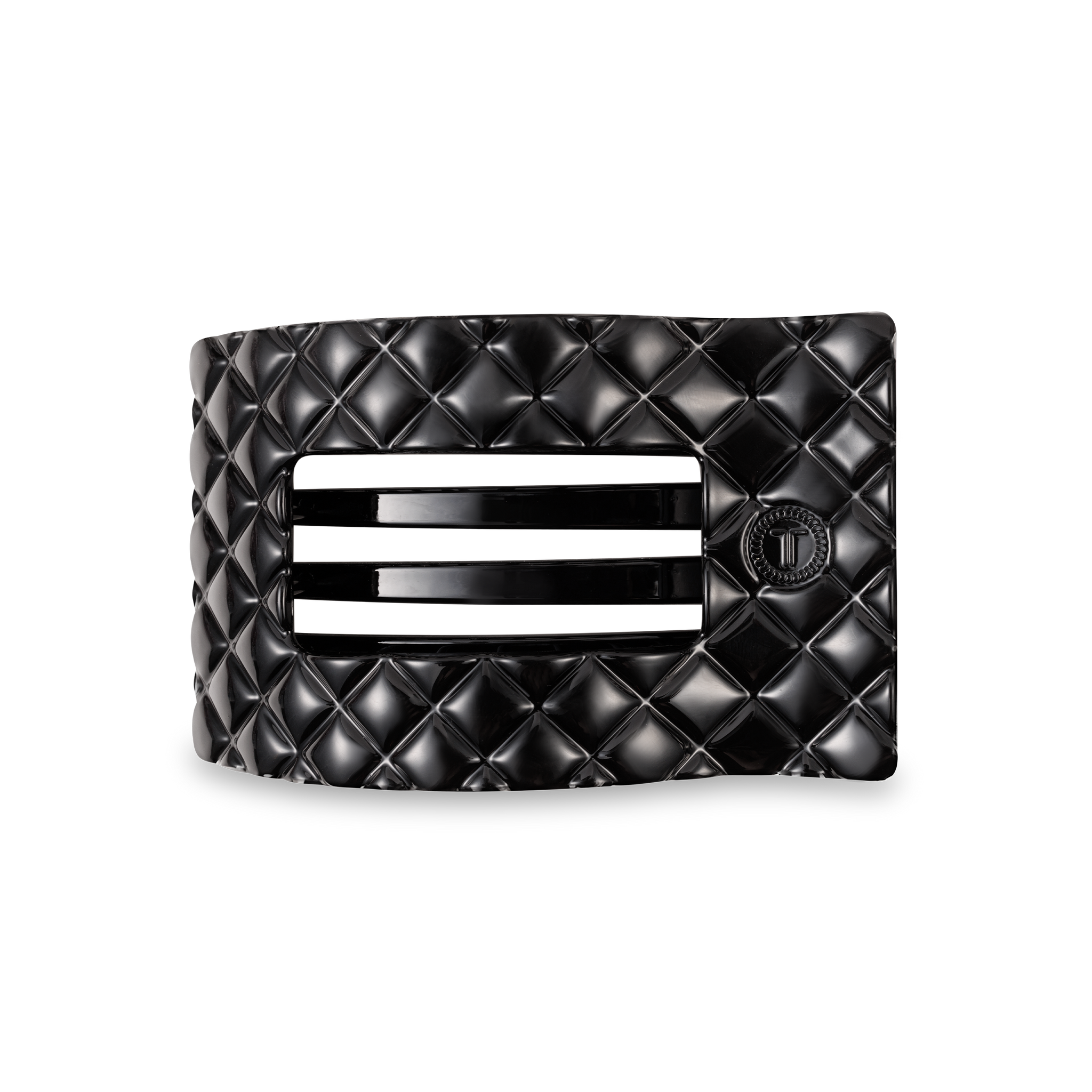 TELETIES - Flat Rectangle Hair Clip | Medium | Jet Black Quilted