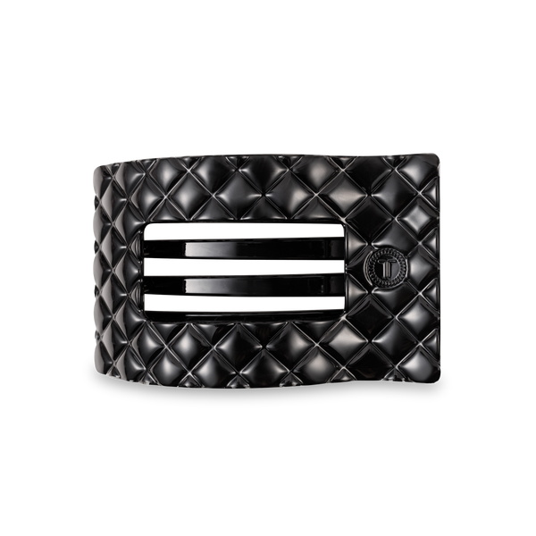 TELETIES - Flat Rectangle Hair Clip | Medium | Jet Black Quilted