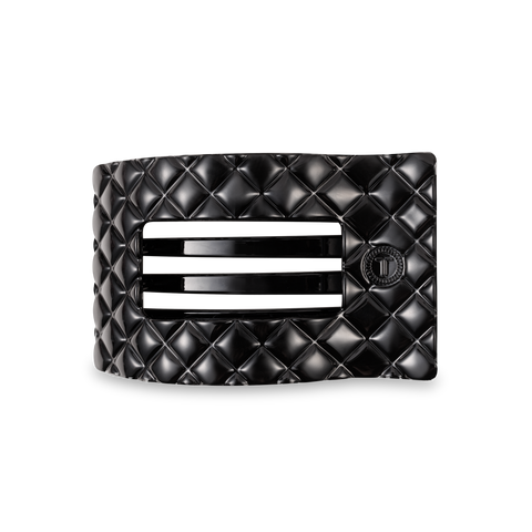 TELETIES - Flat Rectangle Hair Clip | Medium | Jet Black Quilted
