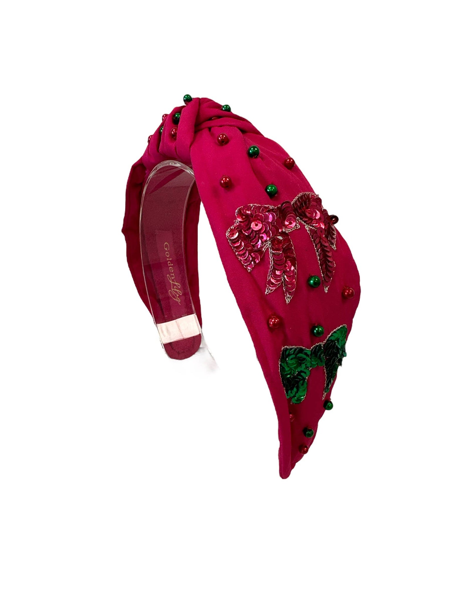 Golden Lily - Christmas Headband Knot - Sequin Bows - Pink & Green