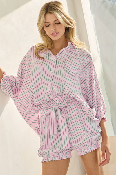 Oddi - Plus Striped Button Down Oversized Shirts: Blue Stripe / 2XL