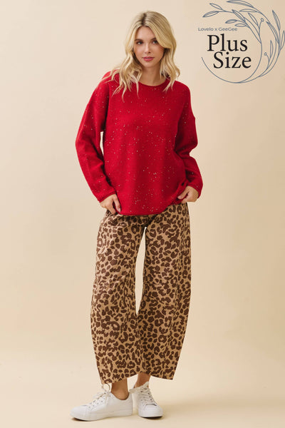 GeeGee x Lovelo - Plus Glitter Knit Sweater OT51787PL: Hunter Green / 2XL