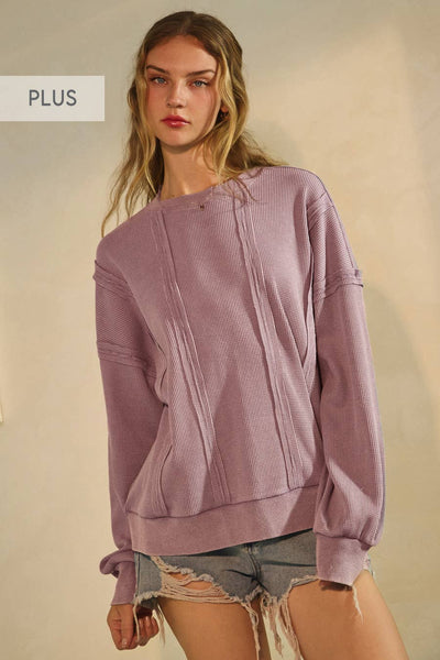 Oddi - Plus Acid Washed Thermal Textured Pullover: Washed Blue / Plus Size / 3XL