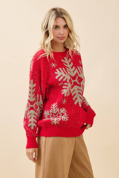 GeeGee x Lovelo - Festive Red Snowflake Sweater OT51852: Red / L