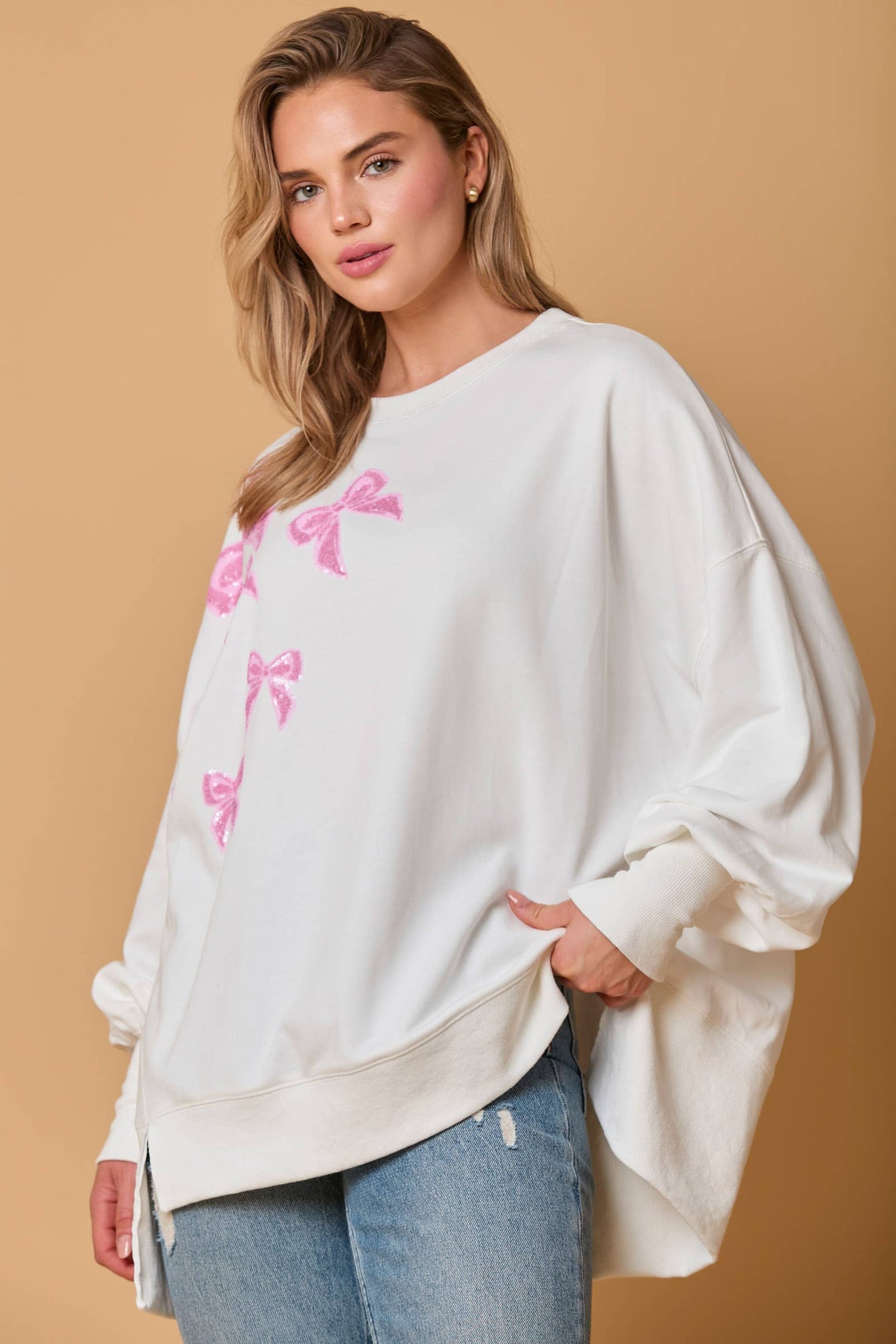 Fantastic Fawn - Bows Sequins Embroidery Long Sleeve Top