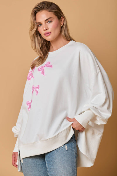Fantastic Fawn - Bows Sequins Embroidery Long Sleeve Top