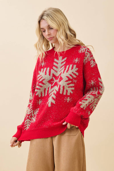 GeeGee x Lovelo - Festive Red Snowflake Sweater OT51852: Red / S