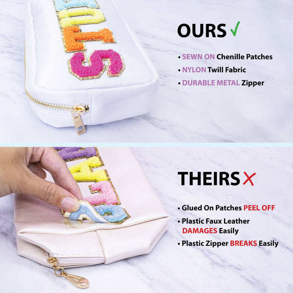 Natalia - Preppy Nylon Chenille Letter Travel Makeup Pouch - STUFF