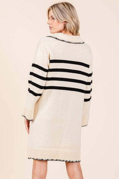 GeeGee Clothing - Stripe Knit Sweater Mini Dress, OD51022: Cream / S
