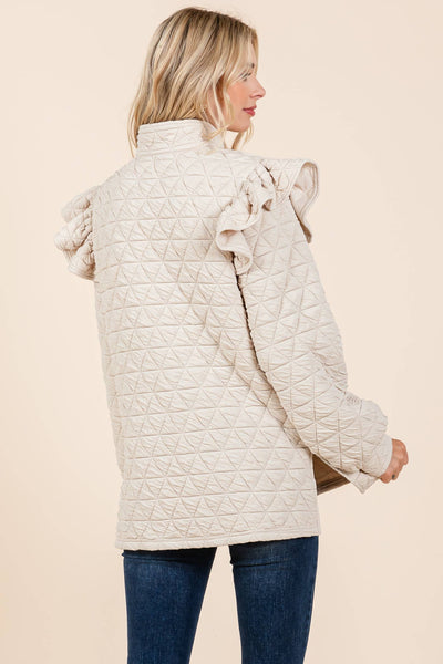 GeeGee Clothing - Quilted Half-Zip Pullover Top, MT50766: Cream / M