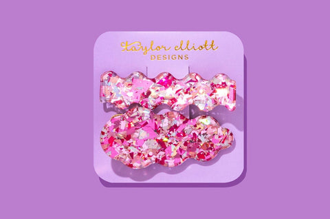 Taylor Elliott Designs - *ON SALE* Claw Clips - Med - Pink + Silver Confetti - 2 Pcs