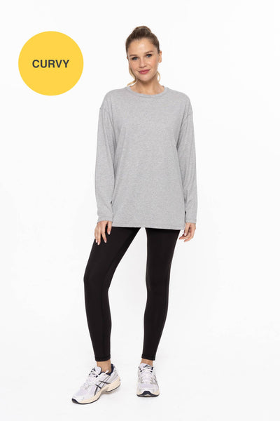 Mono B - CURVY ORGANIC COTTON LONG SLEEVE BOYFRIEND TEE: Black / 1XL:2XL:3XL (2:2:2)
