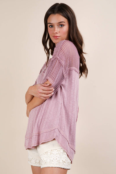 VERY J - NT12088-Oversized Contrast Knit Comfy Casual Top: IVORY / S-M-L/2-2-2