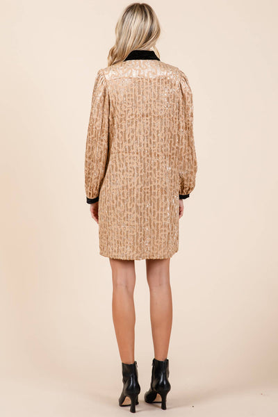 GeeGee Clothing - Velvet Lace Textured Mini Dress, MD51030: Taupe / S