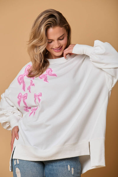 Fantastic Fawn - Bows Sequins Embroidery Long Sleeve Top