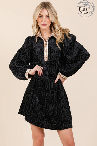 GeeGee Clothing - Plus Velvet Lace Textured Mini Dress, MD51030PL: Taupe / 1XL